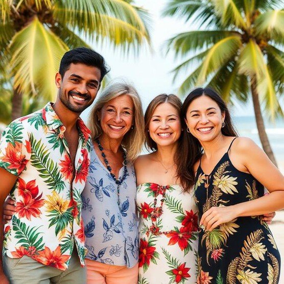 Sky blue guest room with a four-poster bed and doors opening to a garden patio.